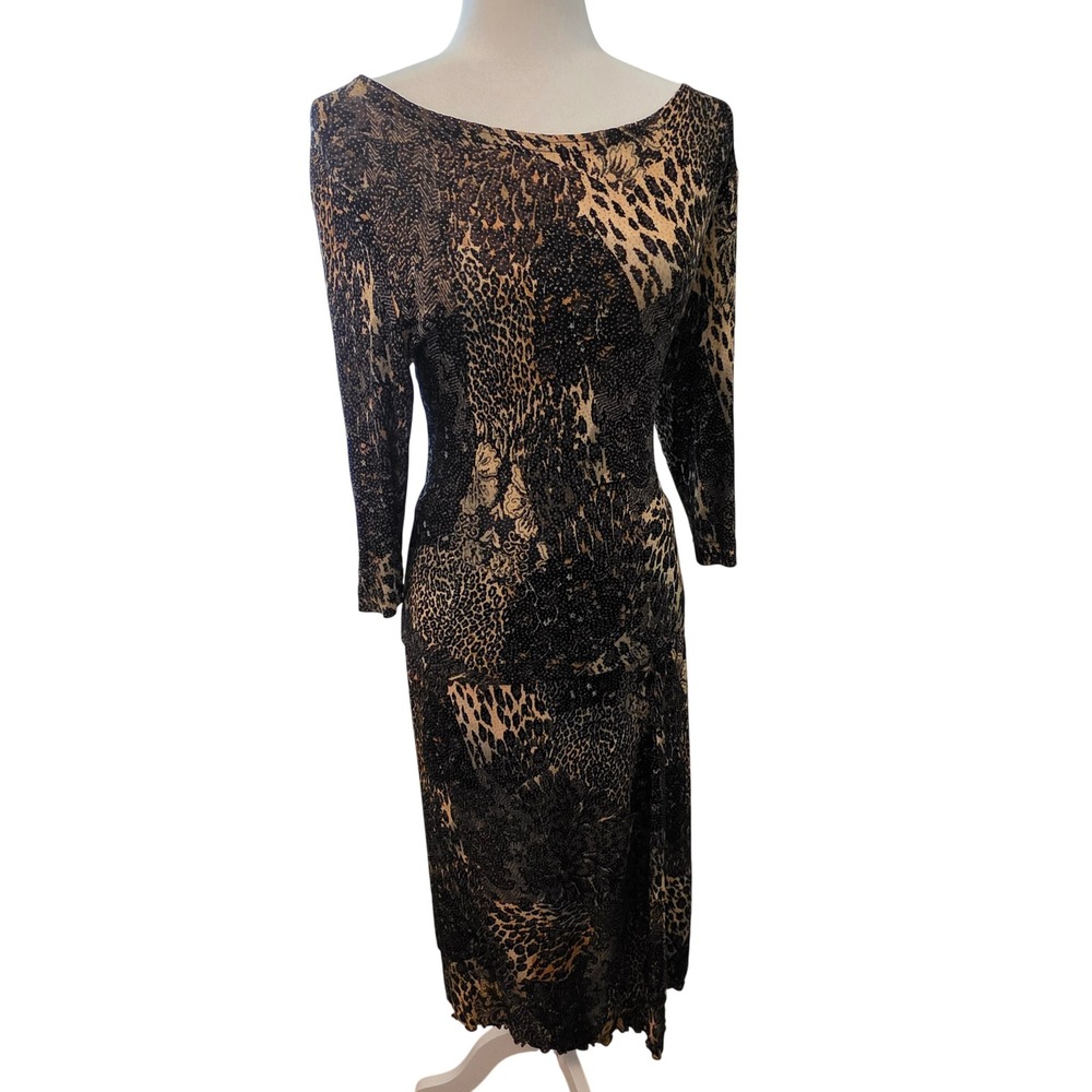 Softwear by Mark Singer Vintage Y2K Animal Cheetah Print Skirt Set Gold USA S/M